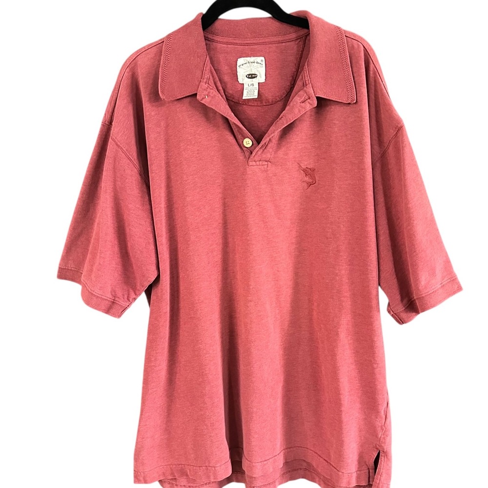 Original Island Sport Polo Shirt Mens Large Salmoln Excellent Marlin Logo Cotton